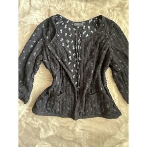 Vintage Jones New York Collection Black Floral Textured Cardigan Jacket Size L